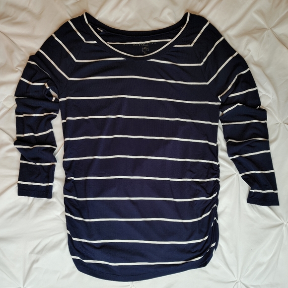 ROSIE POPE Navy Striped Ruched Maternity Top, Navy/ White XL - Picture 9 of 14